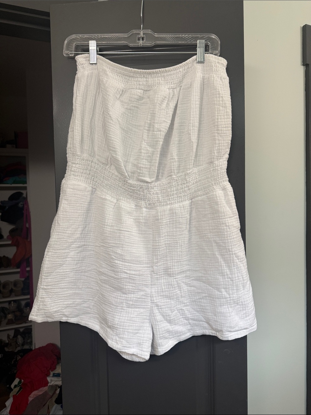 No Boundaries White Strapless Smocked-Waist Romper